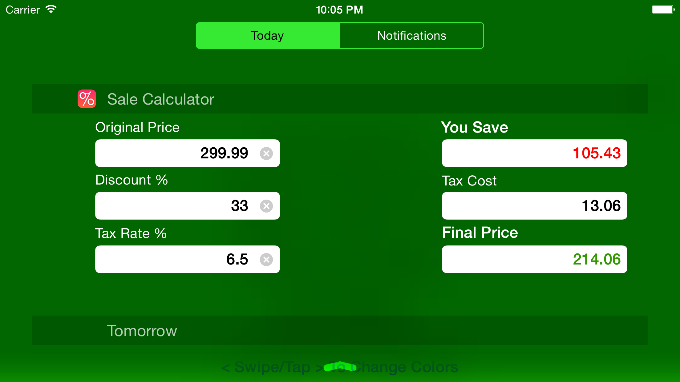 Sale Calculator Price w/ Tax & Clearance Discounts