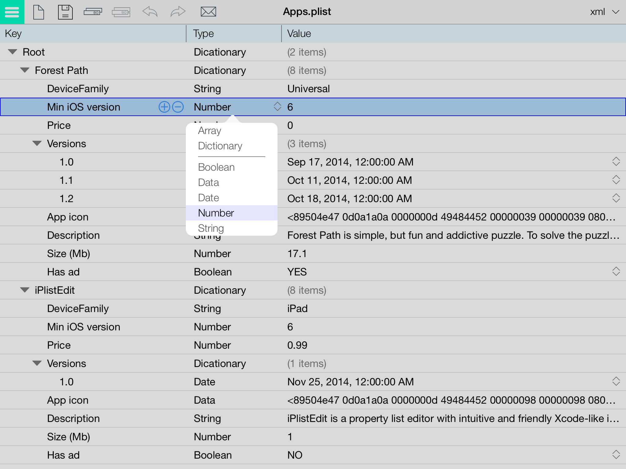 iPlistEdit screenshot 2