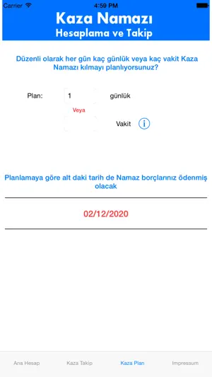 Kaza Namazı Hesaplama ve Takip screenshot 1