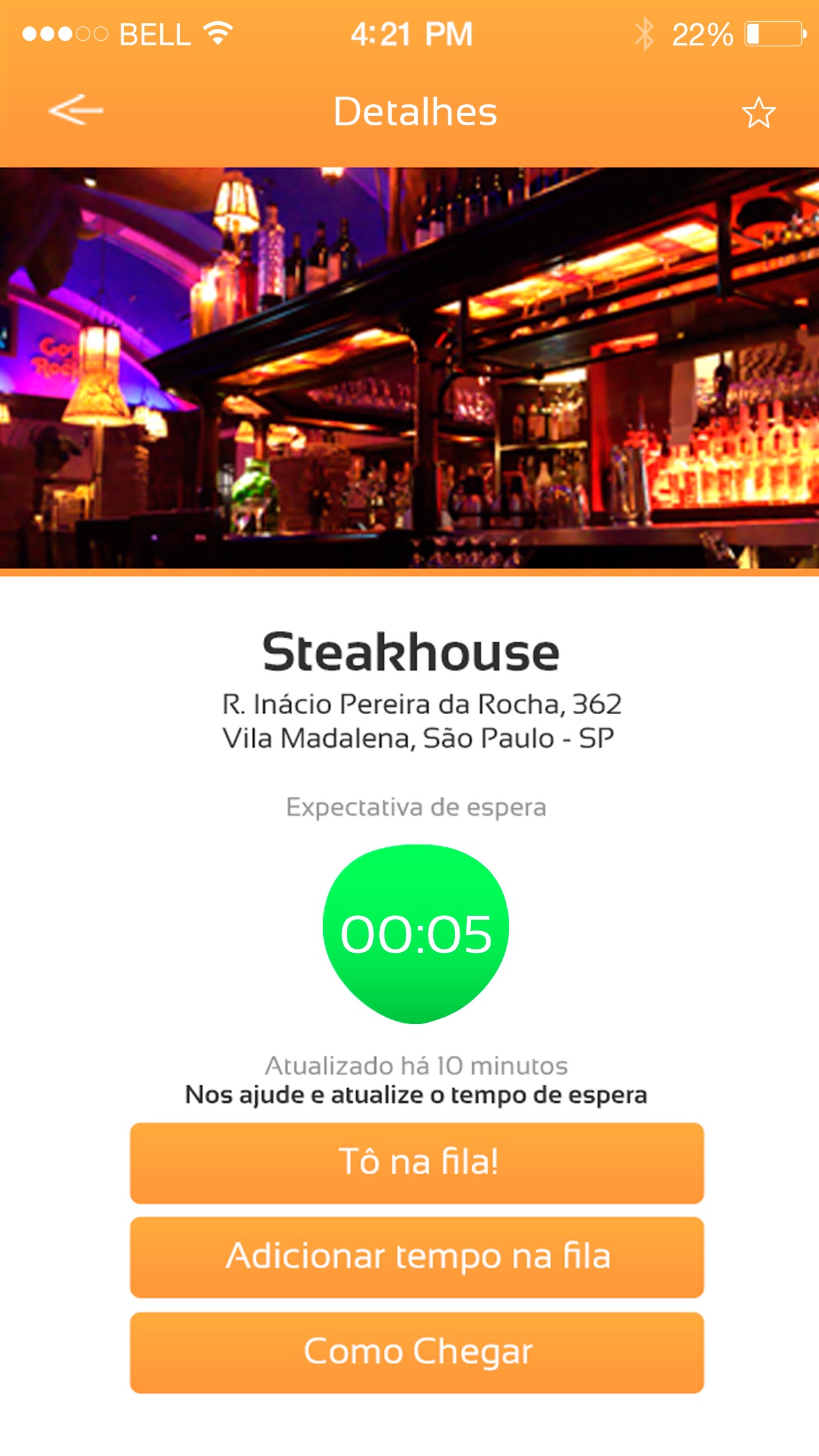 Screenshot do app Tem Fila?