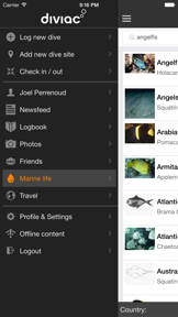 Diviac - Scuba diving logbook screenshot
