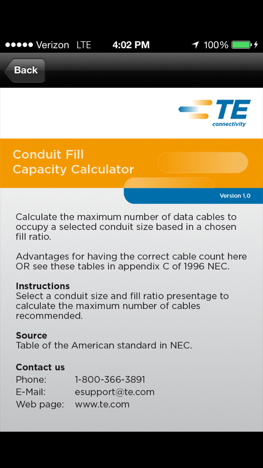 #1. Conduit Fill Capacity Calculator (iOS) Podle: TE Connectivity Corporation