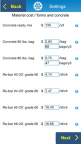 Concrete Foundation Estimator screenshot