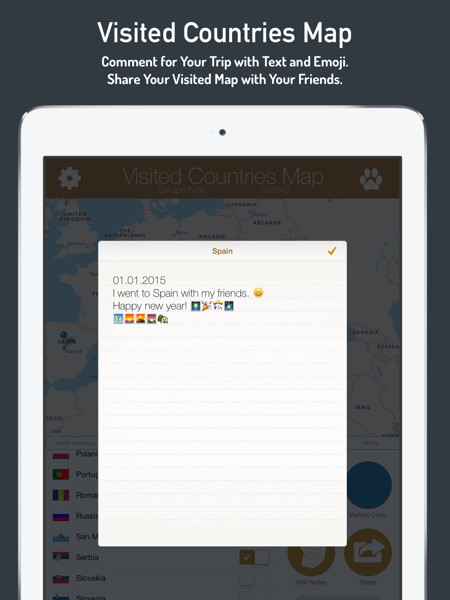 Visited Countries Map - World Travel Log for Marking Where You Have ...
