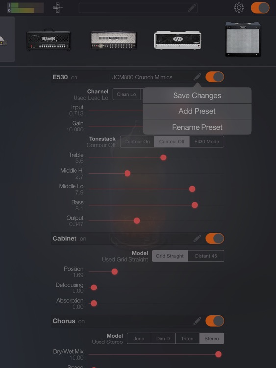 Amp ONE - Guitar amps and effects processor based on connection of the circuit simulation and machine learning