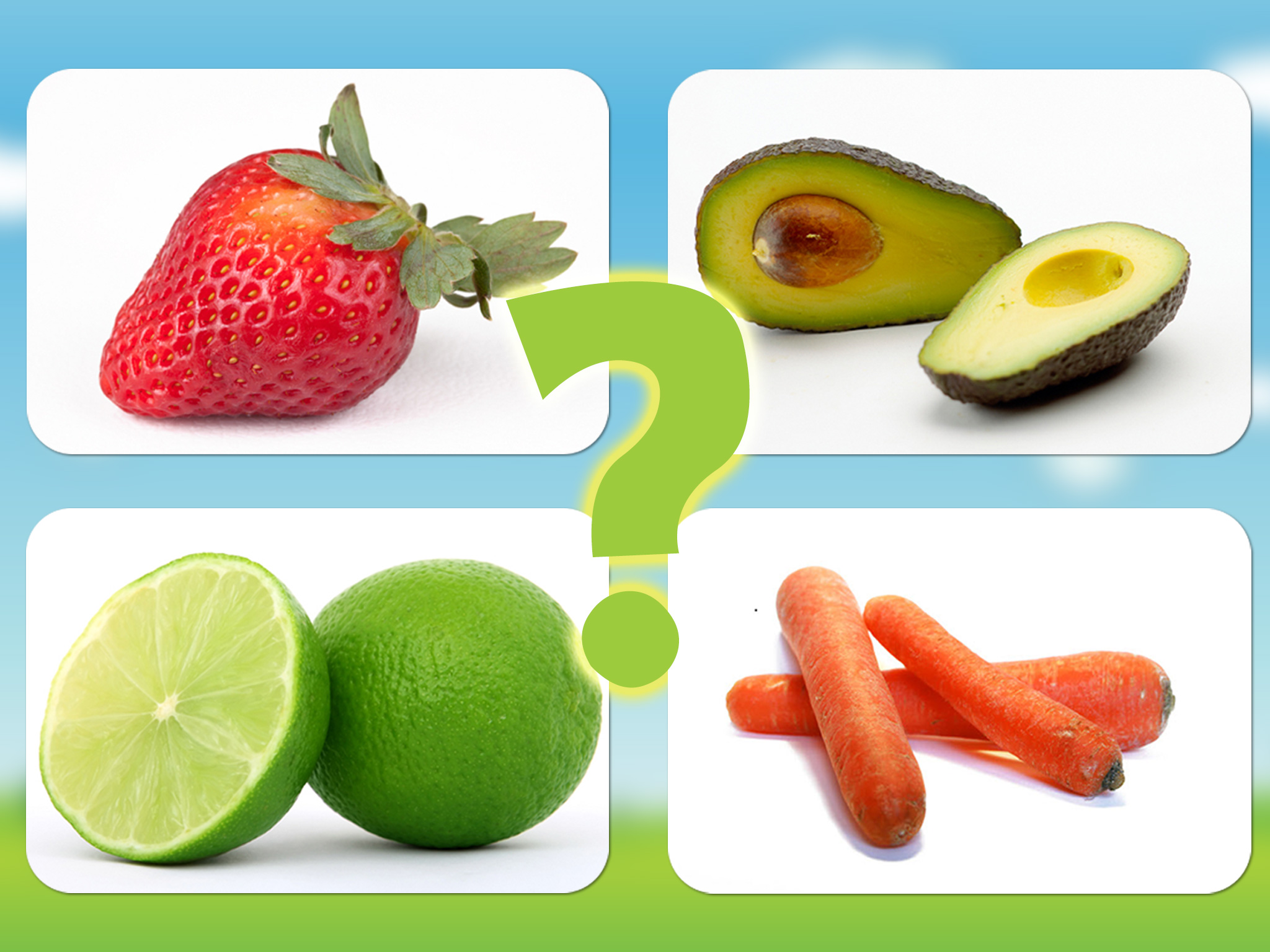Fruits and vegetables flashcards quiz and matching game for toddlers and kids in English