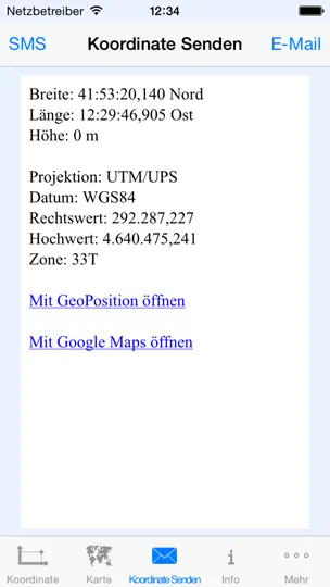 Screenshot von GeoPosition auf dem iPhone 3