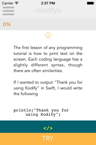 Kodify: A swift and easy way to learn the new programming language on the go screenshot 3