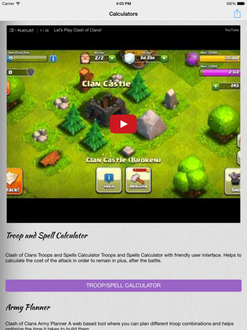 Screenshot #4 pour Calculators for Clash Of Clans - Video Guide, Strategies, Tactics and Tricks with Calculators