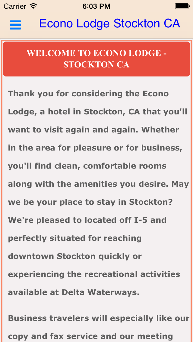 Econo Lodge Stockton CA iPhone screenshot 4 - Travel app