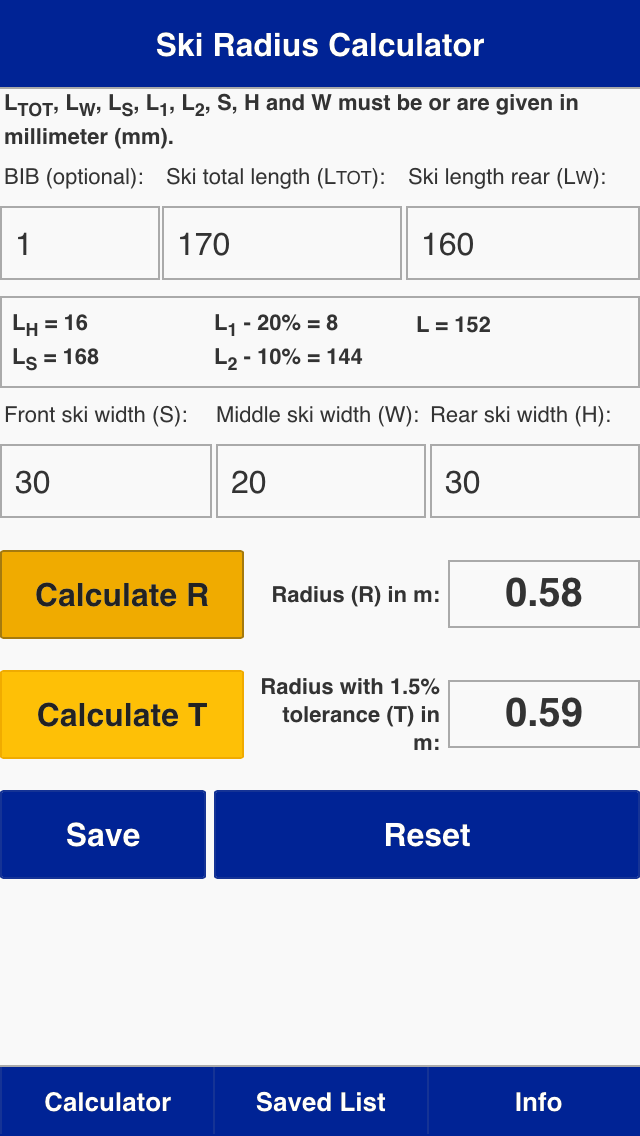 Screenshot #1 pour FIS Ski Radius Calculator