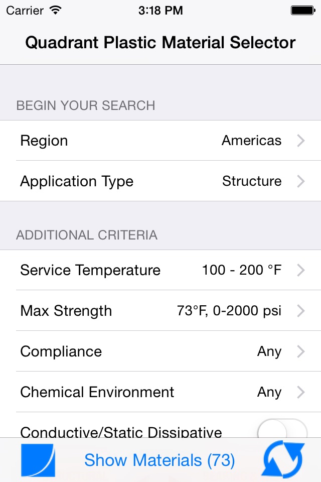 Quadrant Plastic Material Selector screenshot 2