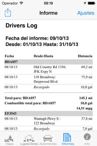 Travelreporter GPS milage log screenshot 2