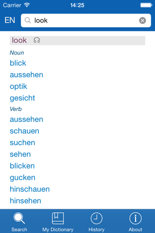 German−English dictionary screenshot 2