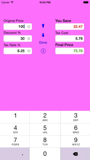 Captura de pantalla de Sale Calculator Price W/ Tax & Clearance Discounts en iPhone 1