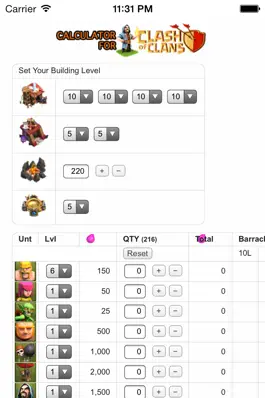 Game screenshot Troops and Spells Cost Calculator/Time Planner for Clash of Clans mod apk