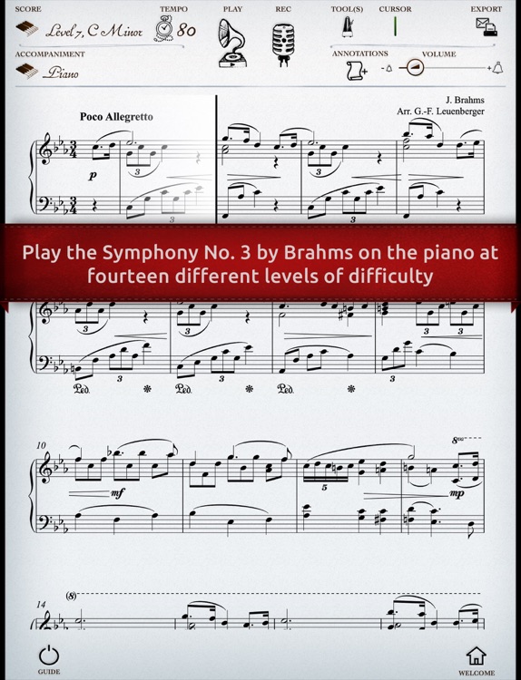 Play Brahms – Symphony No. 3 (interactive piano sheet music)