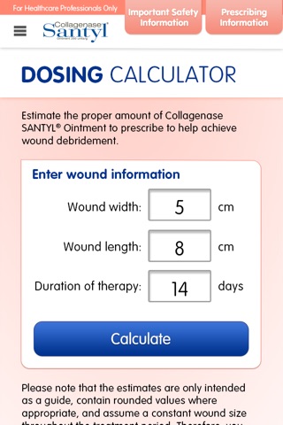 SANTYL* Dosing Calculator screenshot 2