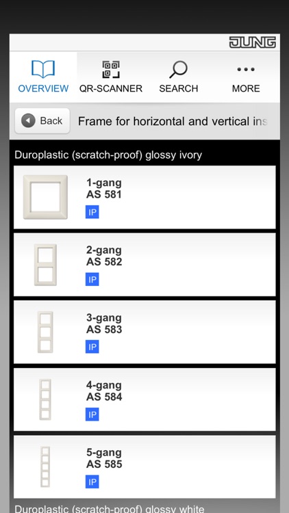 JUNG Catalogue App including QR Code Scanner
