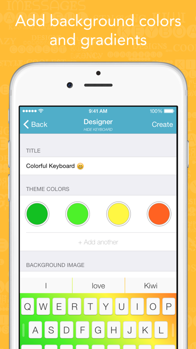 Screenshot 2 of Kiwi - Colorful, Custom Keyboard Designer with Emoji for iOS 8 App