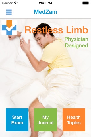 MedZam Restless Leg & Limb checker for symptoms of RLS includes wellness education to help identify causes, seek treatment and achieve relief while capturing history in a free journal screenshot 3