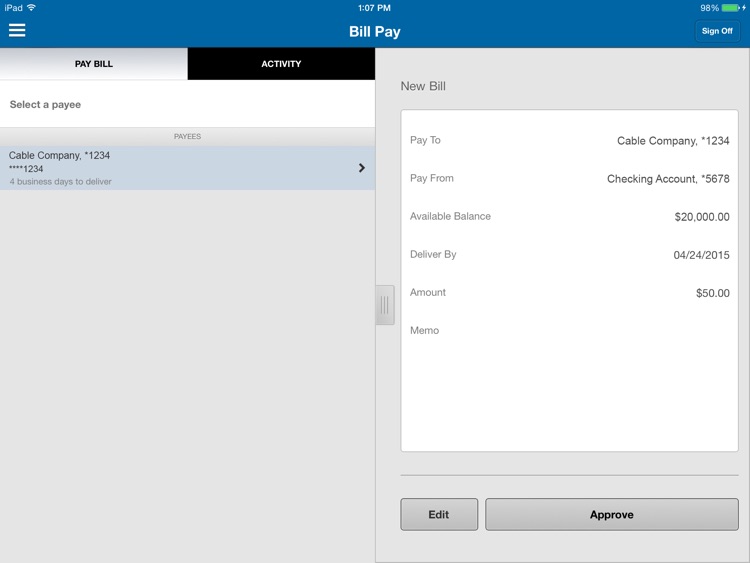 Zions Bank Mobile Banking for iPad