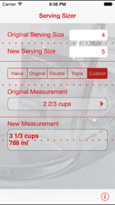 Serving Sizer recipe converter screenshot