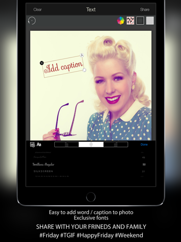 Friday Candy : Best Happy Friday & Weekend Camera - Add sticker and frame over image iPad screenshot