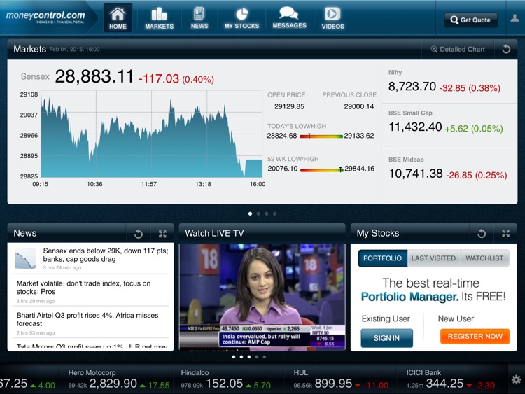 Moneycontrol Markets on iPad