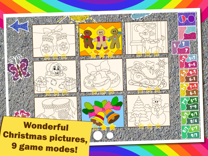 Colorful math Free «Christmas and New Year» — Fun Coloring mathematics game for kids to training multiplication table mental addition subtraction and division skills