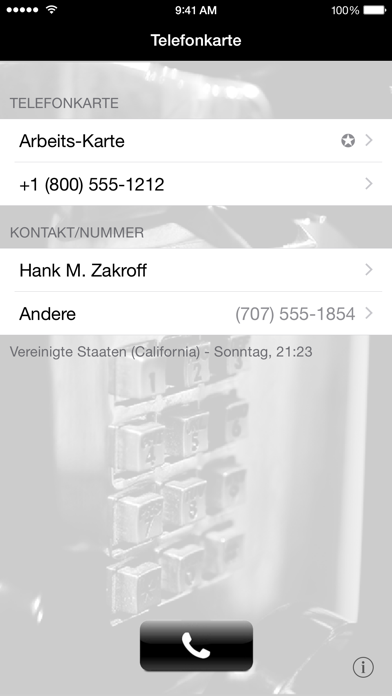 Telefonkarte App-Screenshot