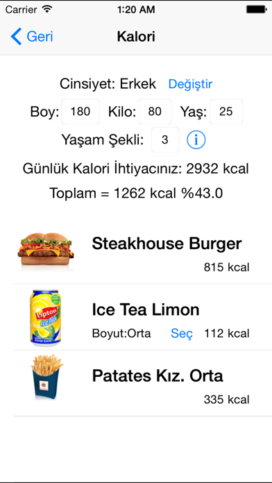 Screenshot #1 pour Fast Food Kalorimetre