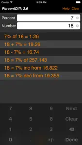 PercentDiff - the Shaolo Percent and Percentage Calculator screenshot #2 for iPhone