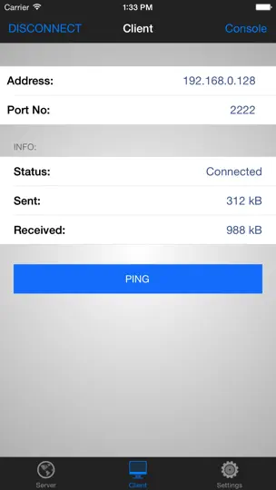 Скриншот TCP Console на iPhone 3