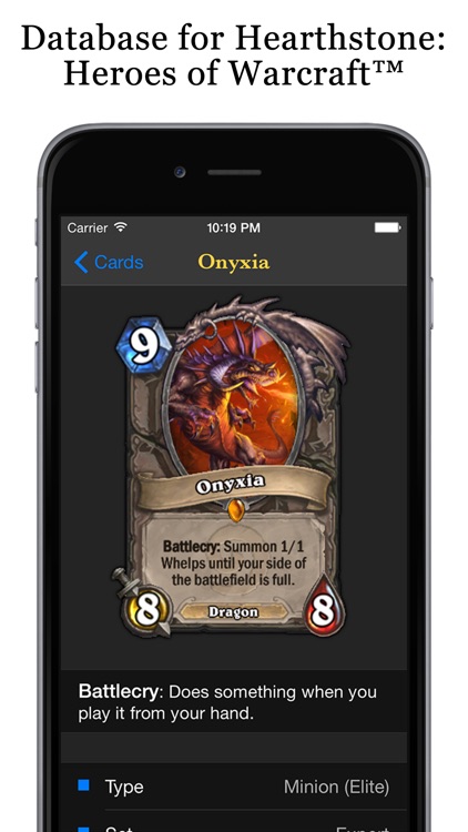 Database for Hearthstone: Heroes of Warcraft™