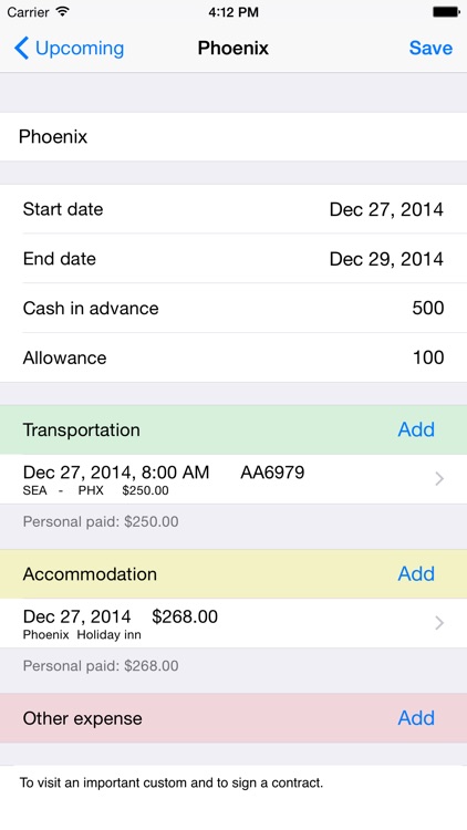 Business trip tracker - schedule and track transportation and all expenses