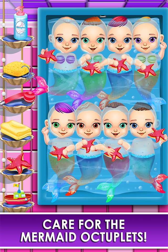 Mommys Octuplets Newborn Babies - My Mermaid Baby Salon Doctor Game