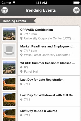 Wake Forest University Events screenshot 2