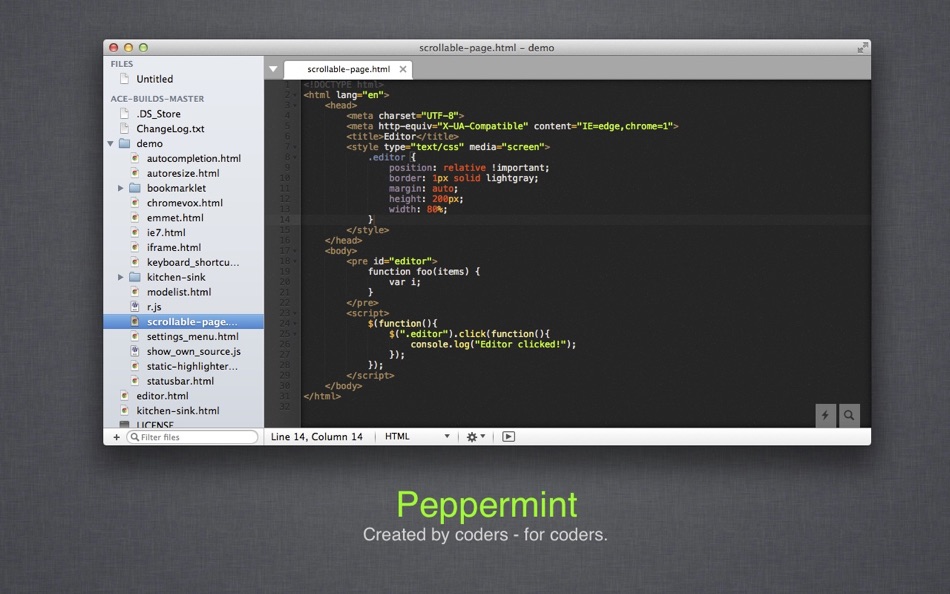 Peppermint - The tweakable, Click'n'Run Code Editor & IDE for your Mac - 1.4 - (macOS)