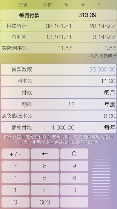 贷款计算器 - 利用预先偿还款项评估计算偿还款项、控制债务以及恢复信用 screenshot