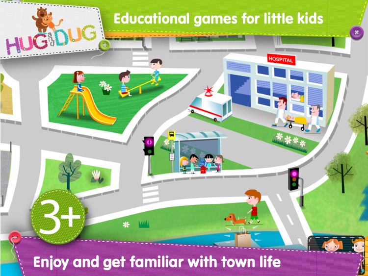 Little Town Explorer -  HugDug educational activity game for little kids.