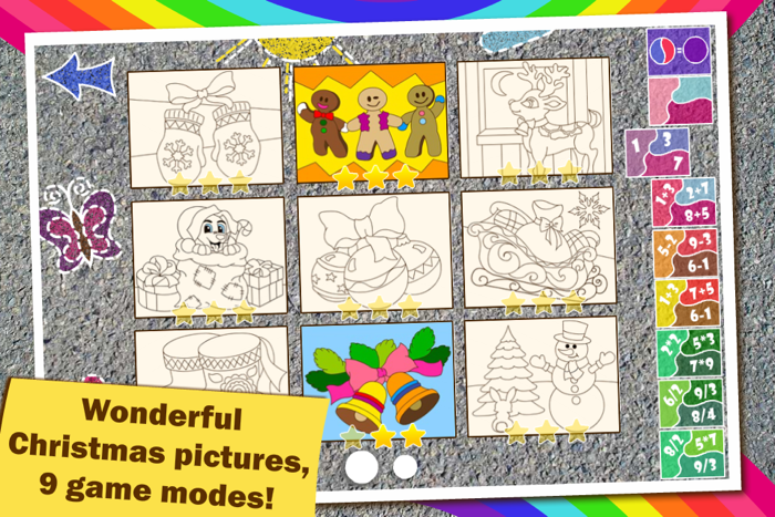 Colorful math Free «Christmas and New Year» — Fun Coloring mathematics game for kids to training multiplication table mental addition subtraction and division skills