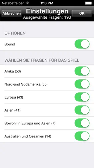 Screenshot von Landkarten Fragespiel auf dem iPhone 5