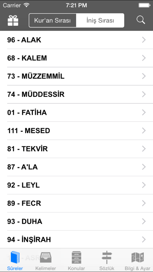 #1. Kur'an Fihristi (iOS) Podle: Ufuk MARMARA