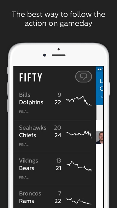 Fifty — The best way to follow pro football on gameday iPhone screenshot 1 - Sports app