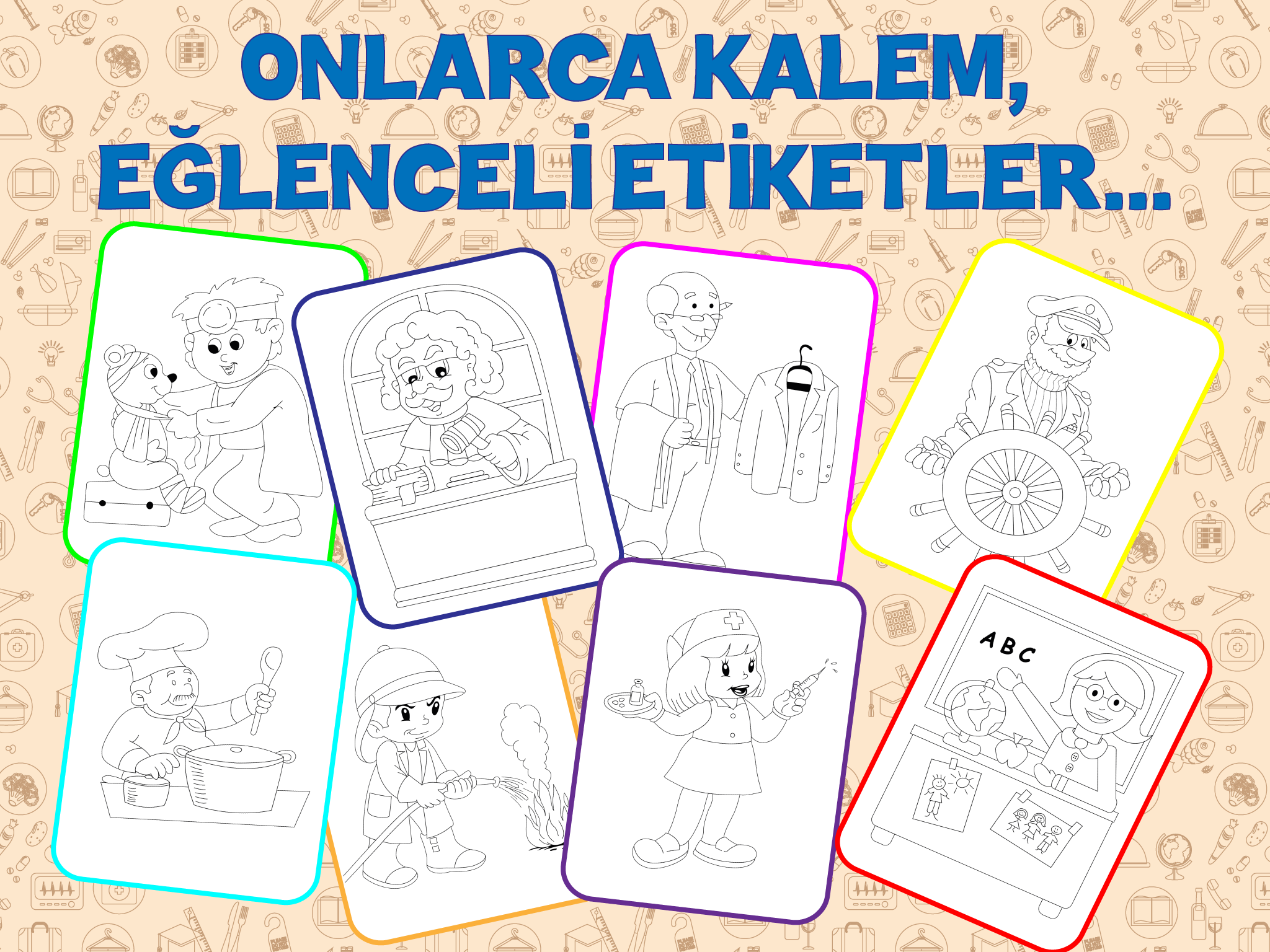 Meslekler Boyama Kitabı - Minik Bilge Meslekleri Öğreniyor