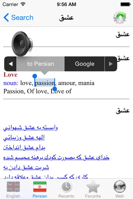 English Persian best dictionary, Farsi Parsi translation - ترجمه