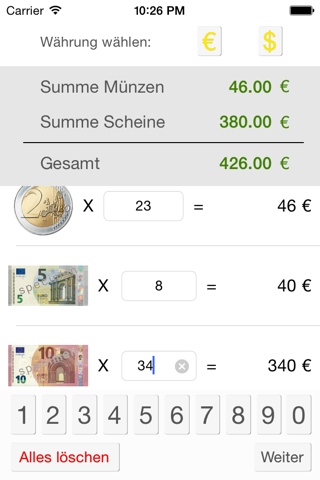 Money Counter (EUR, USD) screenshot 3