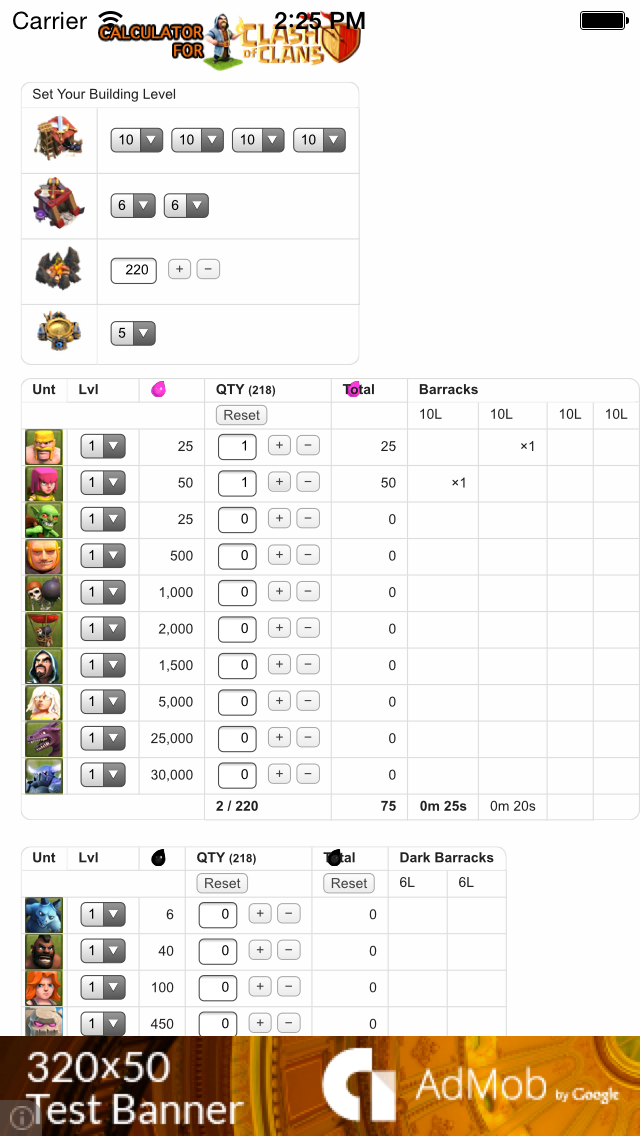 Troops and Spells Cost Calculator-Time Planner for Clash of Clans