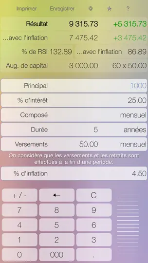 Capture d'écran de Deposit - Calculateur D'intérêts Composés Avec Versements Et Retraits Périodiques sur iPhone 1